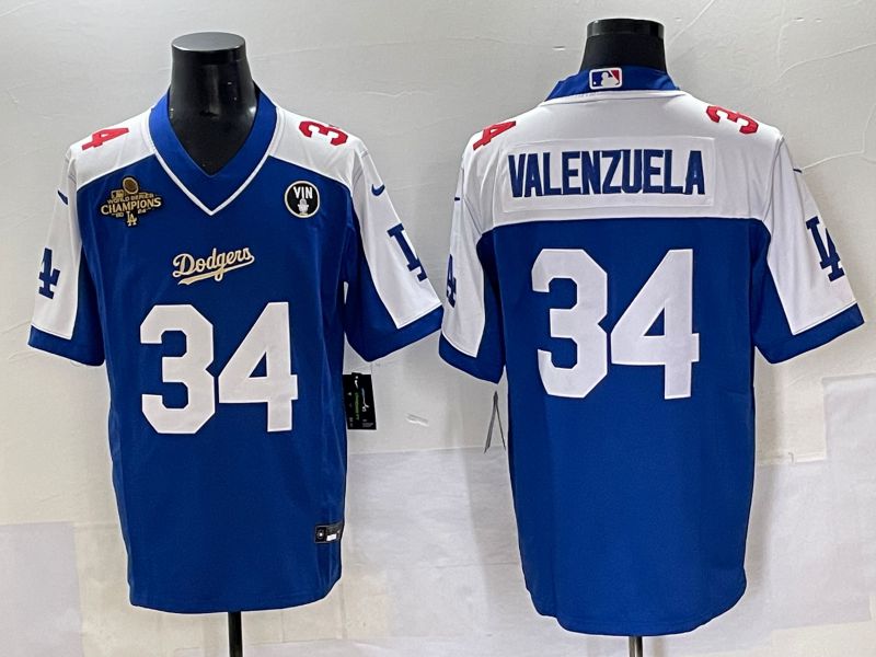 Men 2025 Los Angeles Dodgers 34 Valenzuela Blue white Nike MLB Jersey style 7072